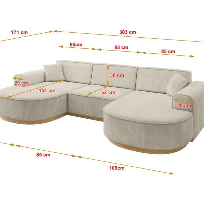 Canapea colțar fixă, modulară, în formă de U